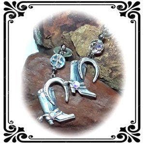Western Cowboy Boot  & Horse Shoe Crystal Earrings